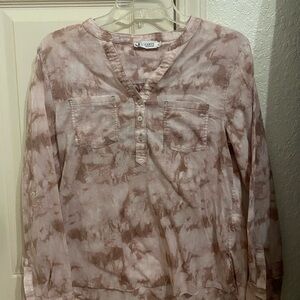 Carve Designs Dylan Gauze Top XS Neutral Tie Dye Button Front Henley